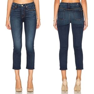 74AMK High Waist Rise Vintage Straight Crop Jeans Dark Wash SZ 24